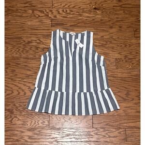 Loft Outlet Women's Blue-Gray Striped White Peplum Chiffon Tank Top, Size Medium
